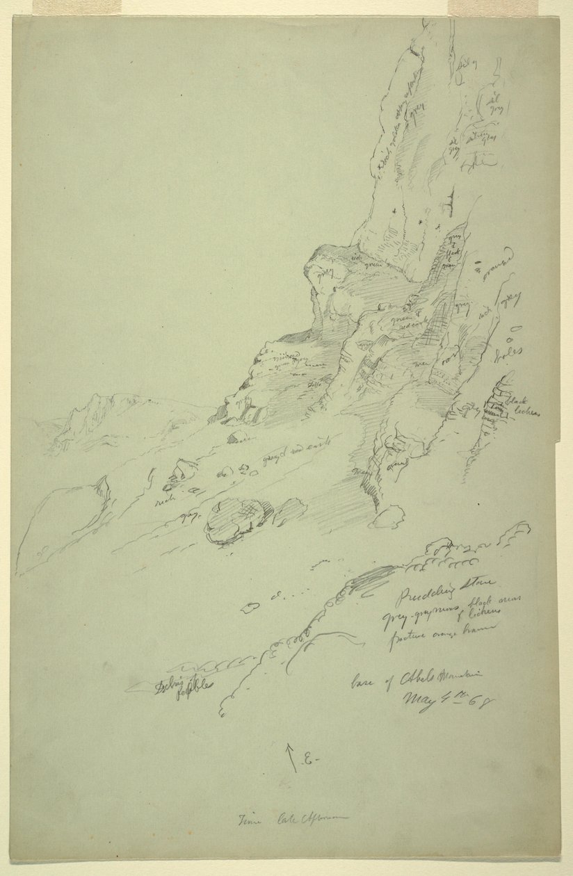 Tekening, voet van heuvel ten westen van Suk Wadi, Barada, 4 mei 1868 door Frederic Edwin Church