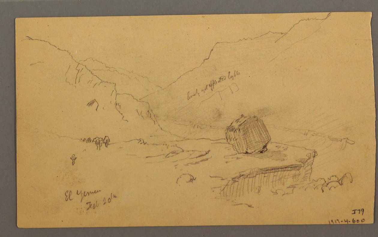 Tekening, Baai met huizen, bergen erachter, januari 1868 door Frederic Edwin Church