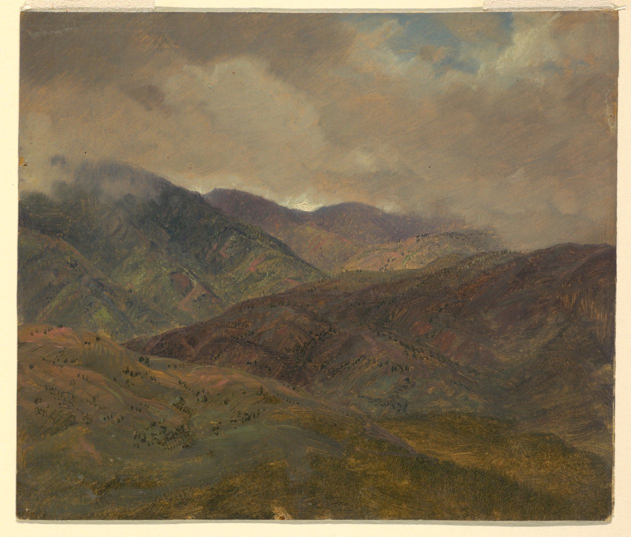 Tekening, Blauwe heuvels en grijze wolken, Jamaica, mei-augustus 1865 door Frederic Edwin Church