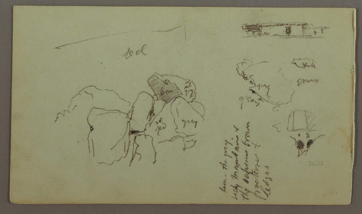 Tekening, keien, huis, april 1868 door Frederic Edwin Church