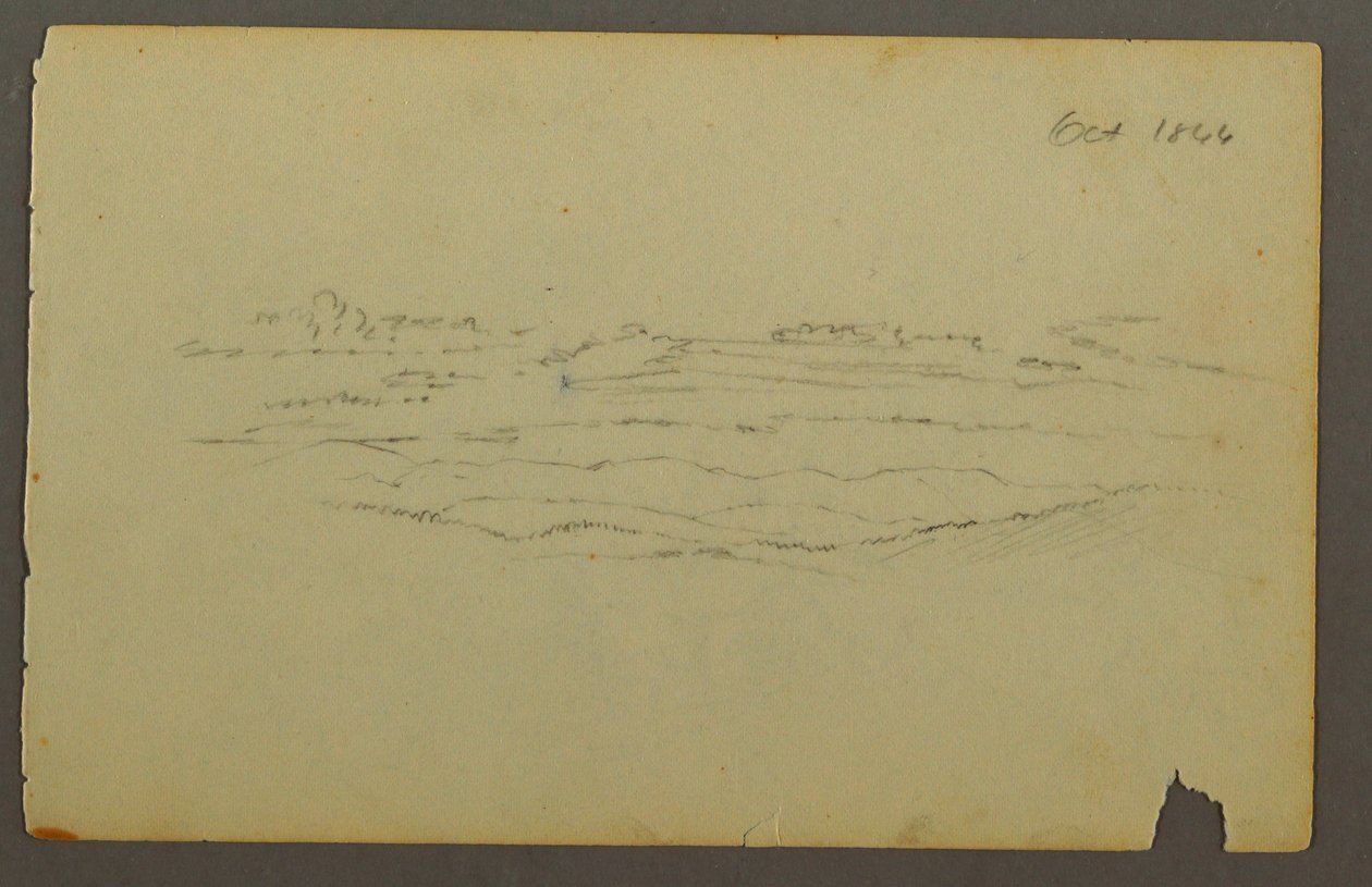 Tekening, Breed glooiend landschap met wolken, 1844 door Frederic Edwin Church