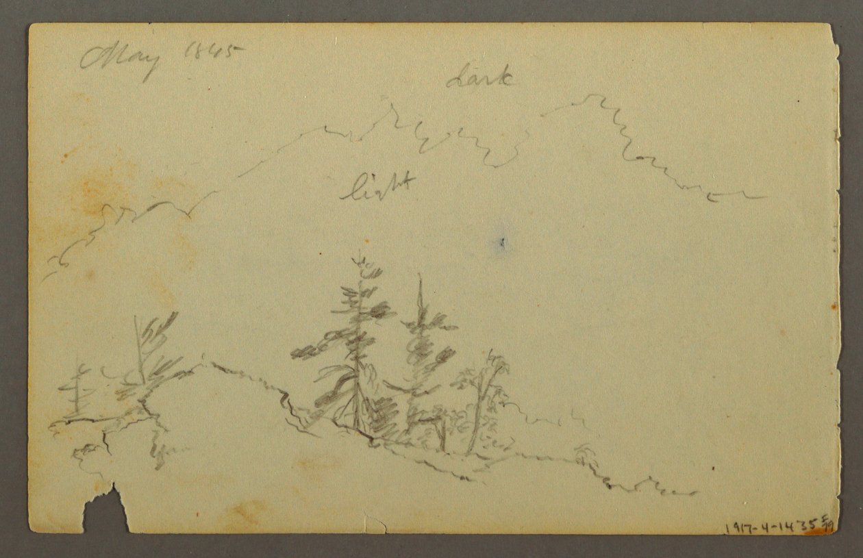 Tekening, Breed glooiend landschap met wolken, 1844 door Frederic Edwin Church
