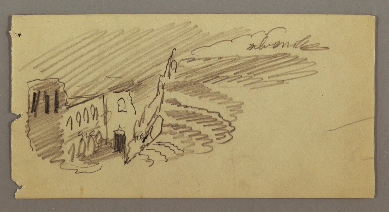 Tekening, Gebouw bij maanlicht, mogelijk 1869 door Frederic Edwin Church