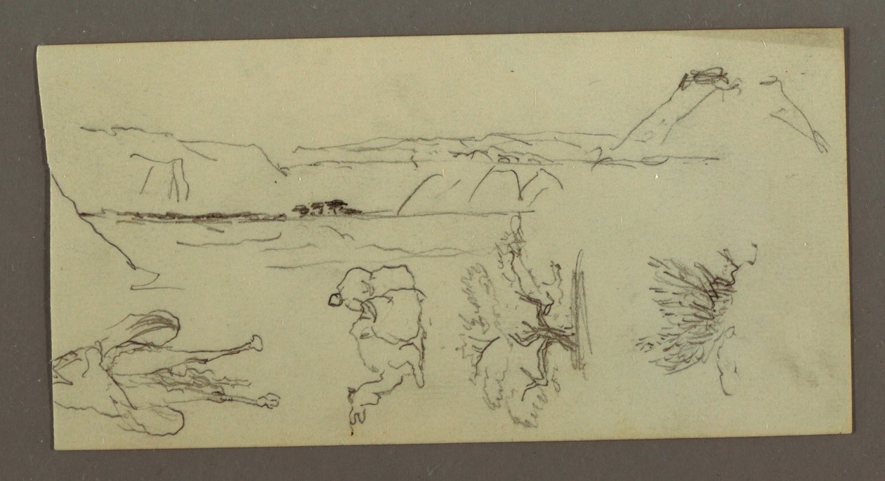 Tekening, Camel Stuides, boomstruik en vallei, mogelijk 1868 door Frederic Edwin Church