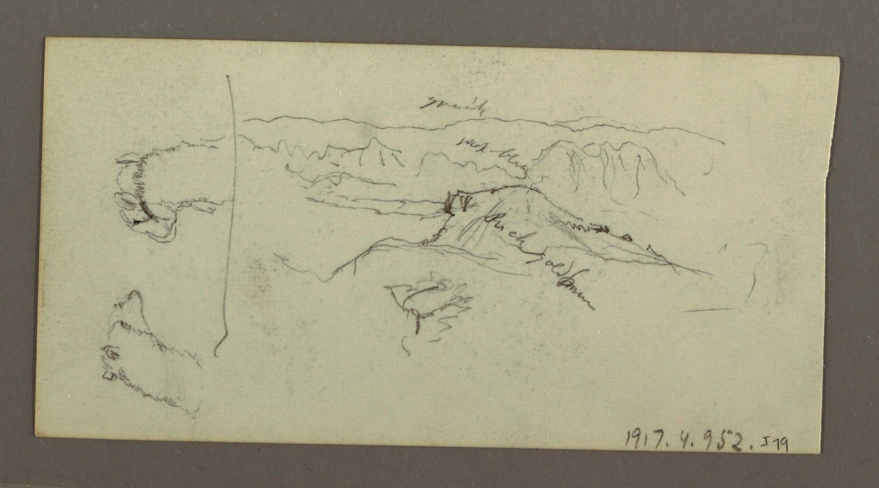 Tekening, Kameelstangen, boomstruik en vallei, mogelijk 1868 door Frederic Edwin Church