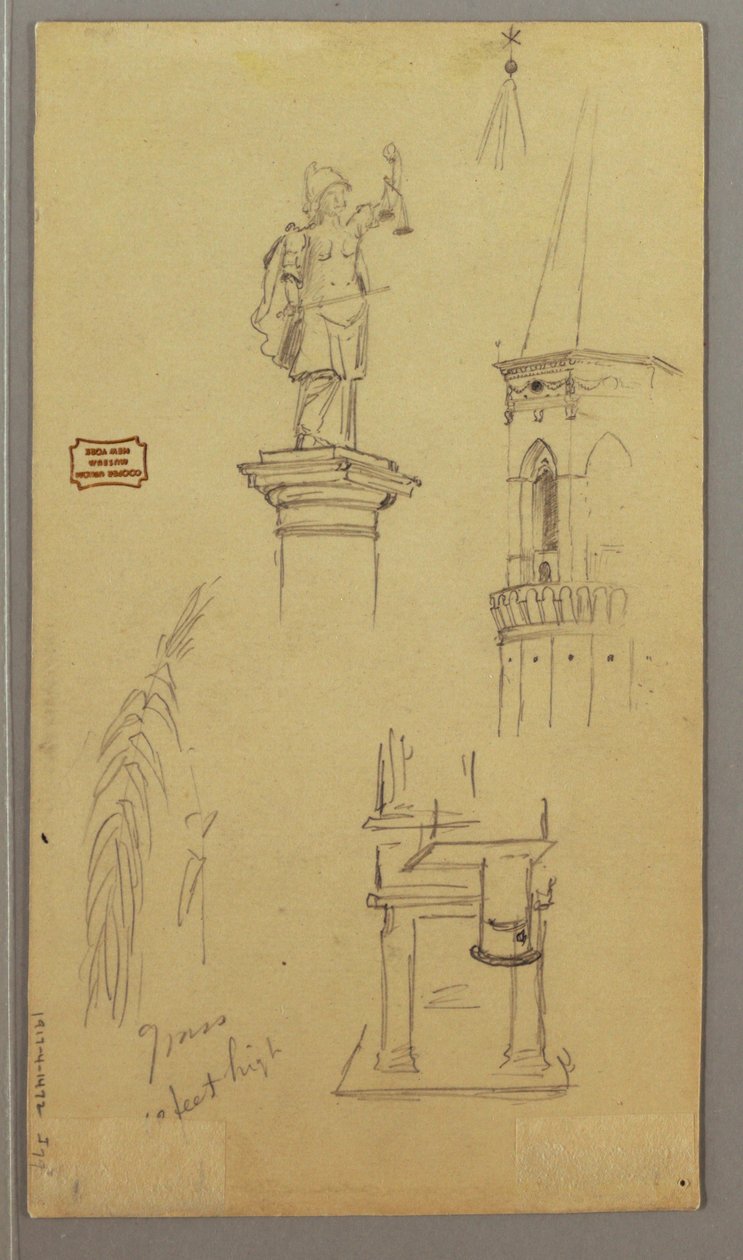 Tekening, Kerk, Gebouw, Overdekte Brug, mogelijk 1868-69 door Frederic Edwin Church