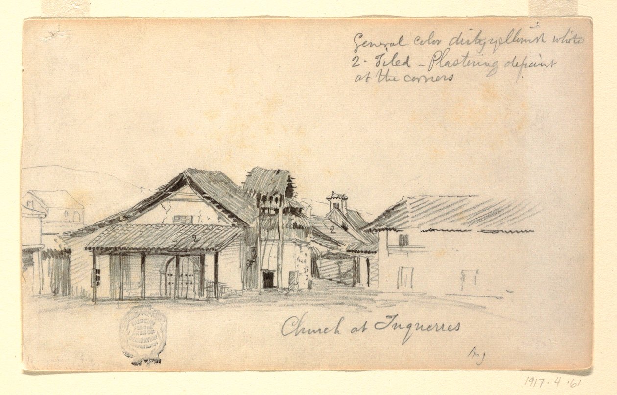 Tekening, Kerk in Tuquerres, Colombia, augustus 1853 door Frederic Edwin Church