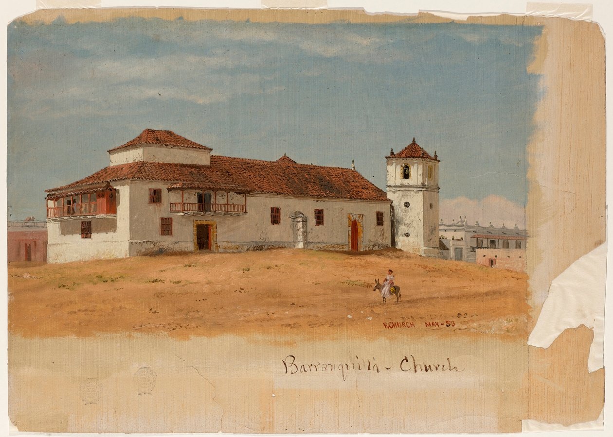 Tekening, Kerk in Barranquilla, Colombia, mei 1853 door Frederic Edwin Church