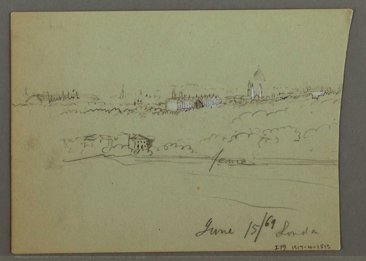 Tekening, stad Londen, mogelijk 1869 door Frederic Edwin Church