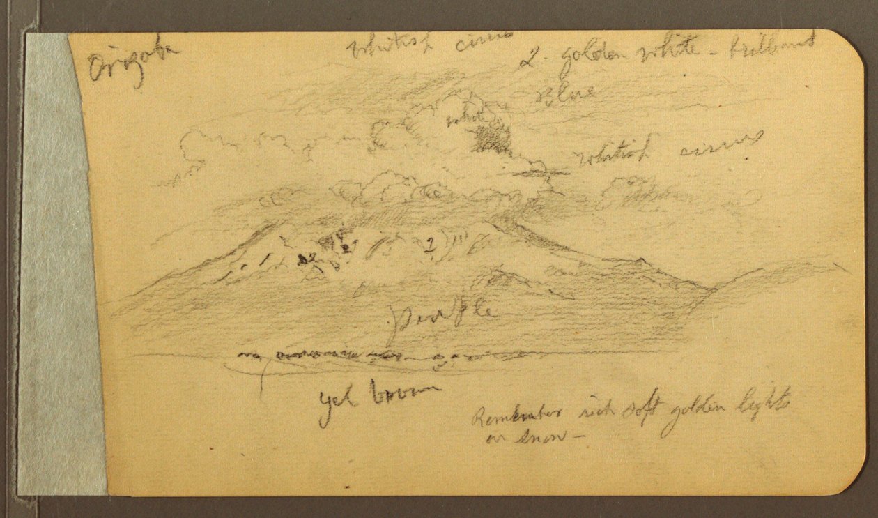 Tekening, Met wolken bedekte bergen, 1889 door Frederic Edwin Church