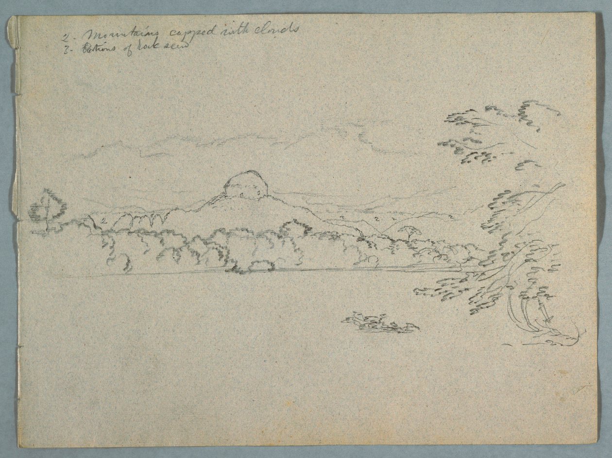 Tekening, Zuid-Amerikaans berglandschap met wolken aan de oever van een baai, deel 1, 1853, waarschijnlijk mei door Frederic Edwin Church