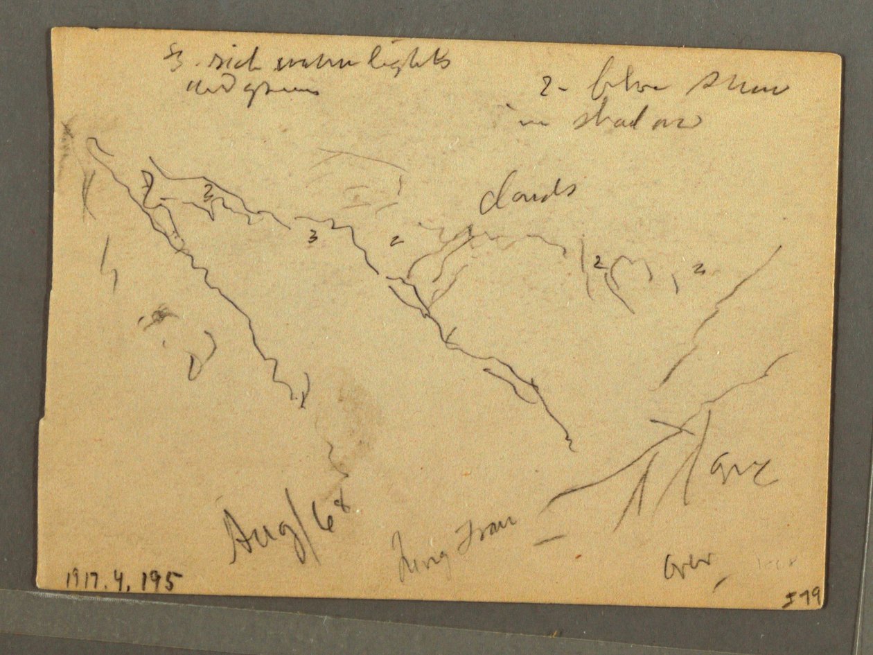 Tekening, Jungfrau met wolkendek, Interlaken, Zwitserland, augustus 1868 door Frederic Edwin Church