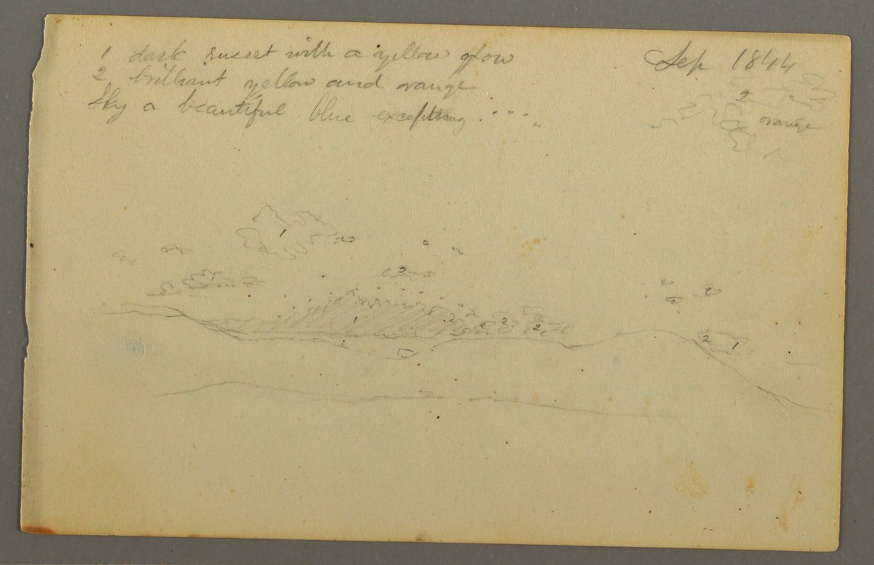 Tekening, Wolkenstudie, heuvel, 1844 door Frederic Edwin Church