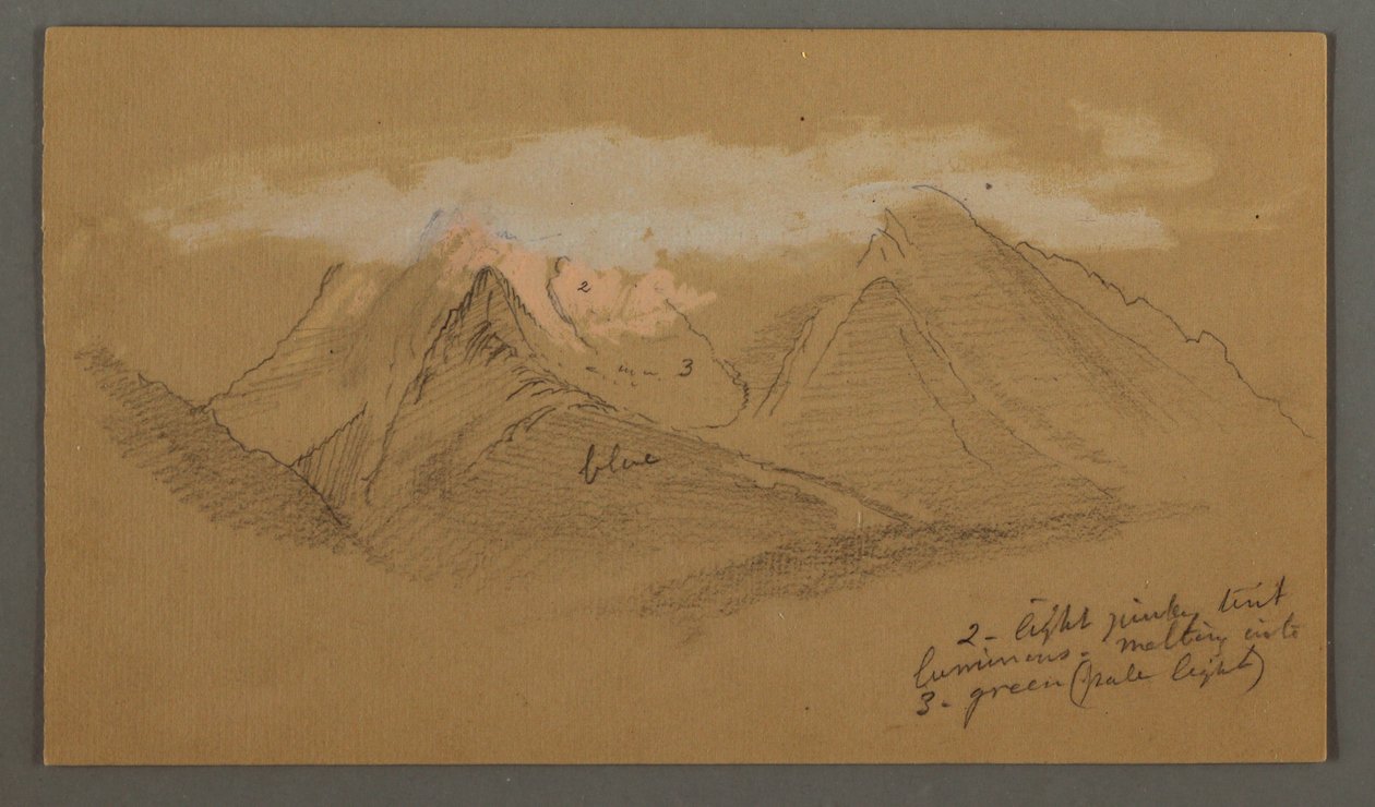 Tekening, Wolken boven bergtoppen, mogelijk 1868 door Frederic Edwin Church