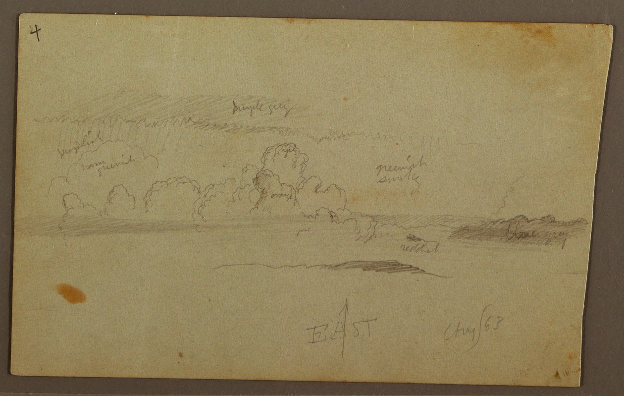 Tekening, Wolken boven heuvelrug, 1863 door Frederic Edwin Church