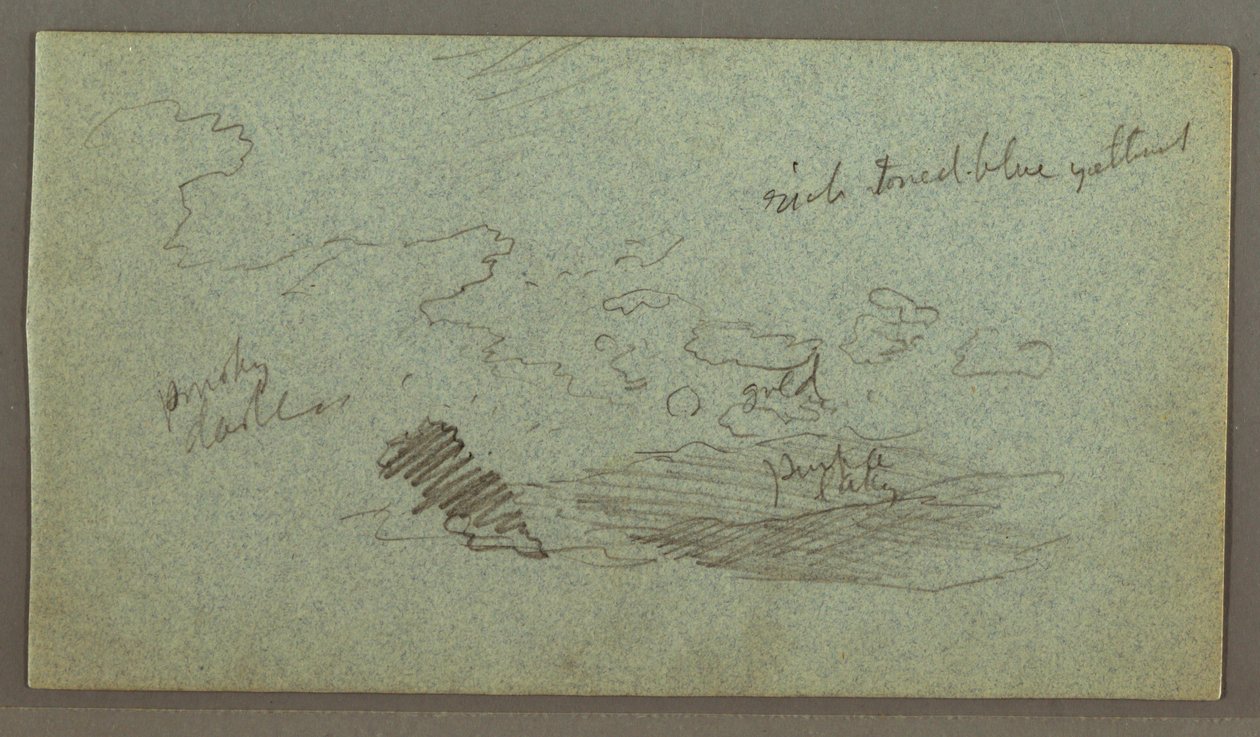 Tekening, Wolken boven heuvelrug, laagstaande zon, mogelijk 1874 door Frederic Edwin Church