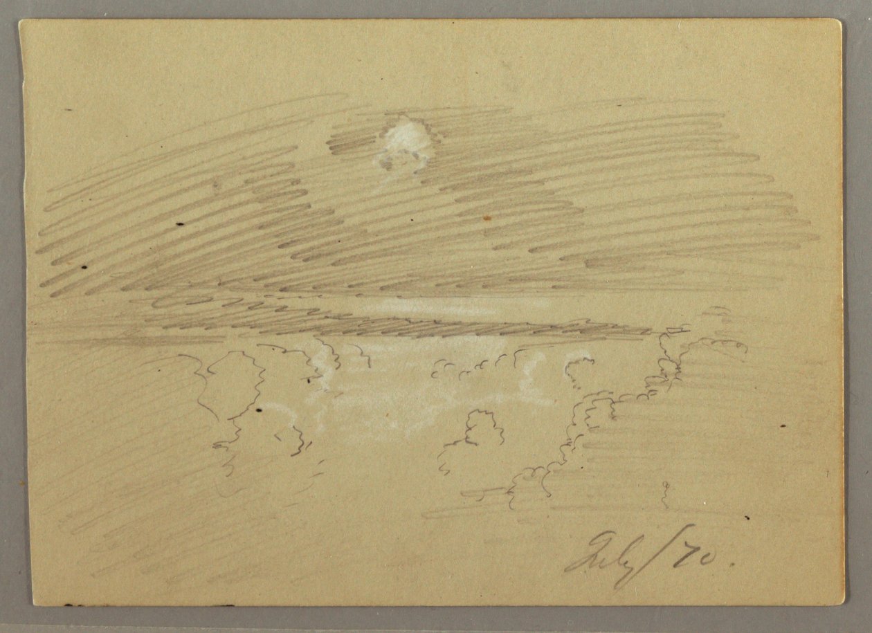 Tekening, bewolkte lucht, juli 1870 door Frederic Edwin Church