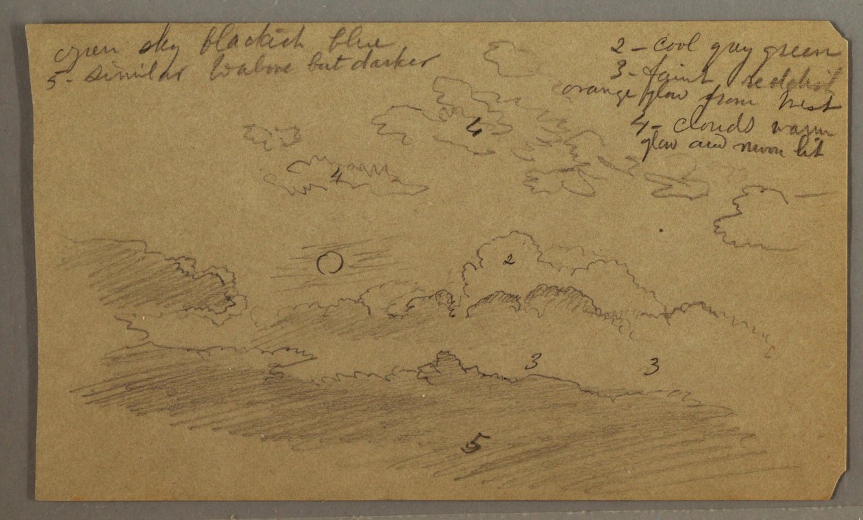 Tekening, Bewolkte lucht, volle maan, mogelijk 1865-66 door Frederic Edwin Church