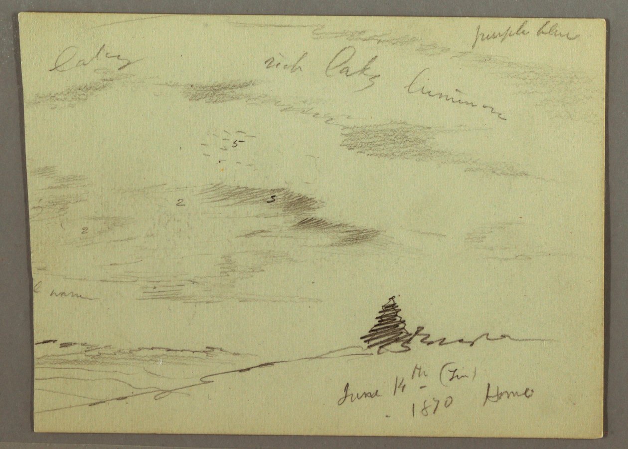 Tekening, Bewolkte lucht, heuvel, 1870 door Frederic Edwin Church