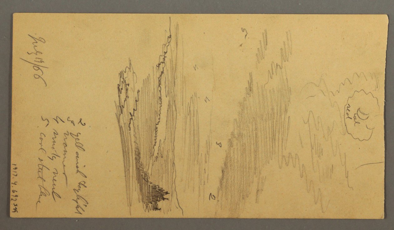Tekening, Bewolkte lucht boven bergen, 19 juli 1866 door Frederic Edwin Church