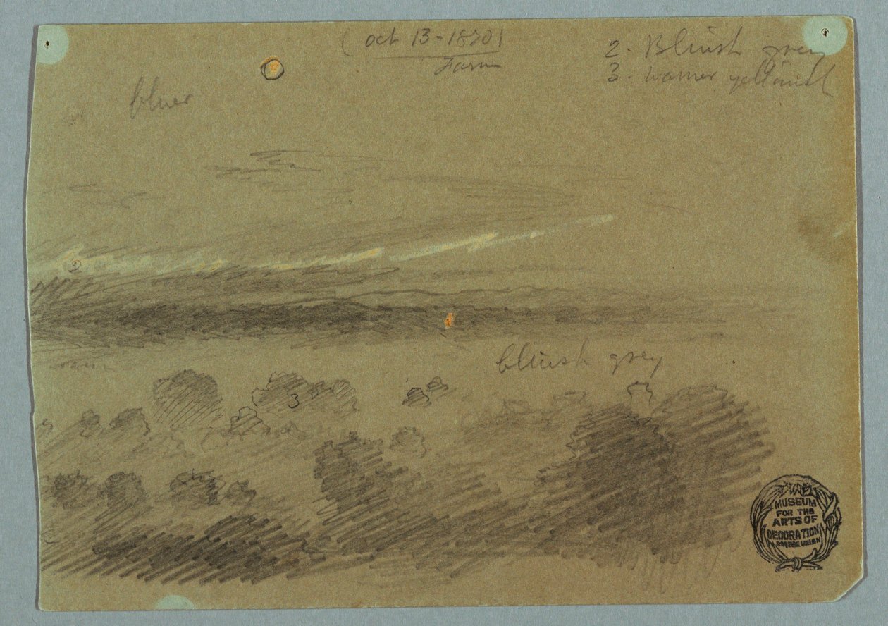 Tekening, Bewolkte lucht boven bergen, 19 juli 1866 door Frederic Edwin Church