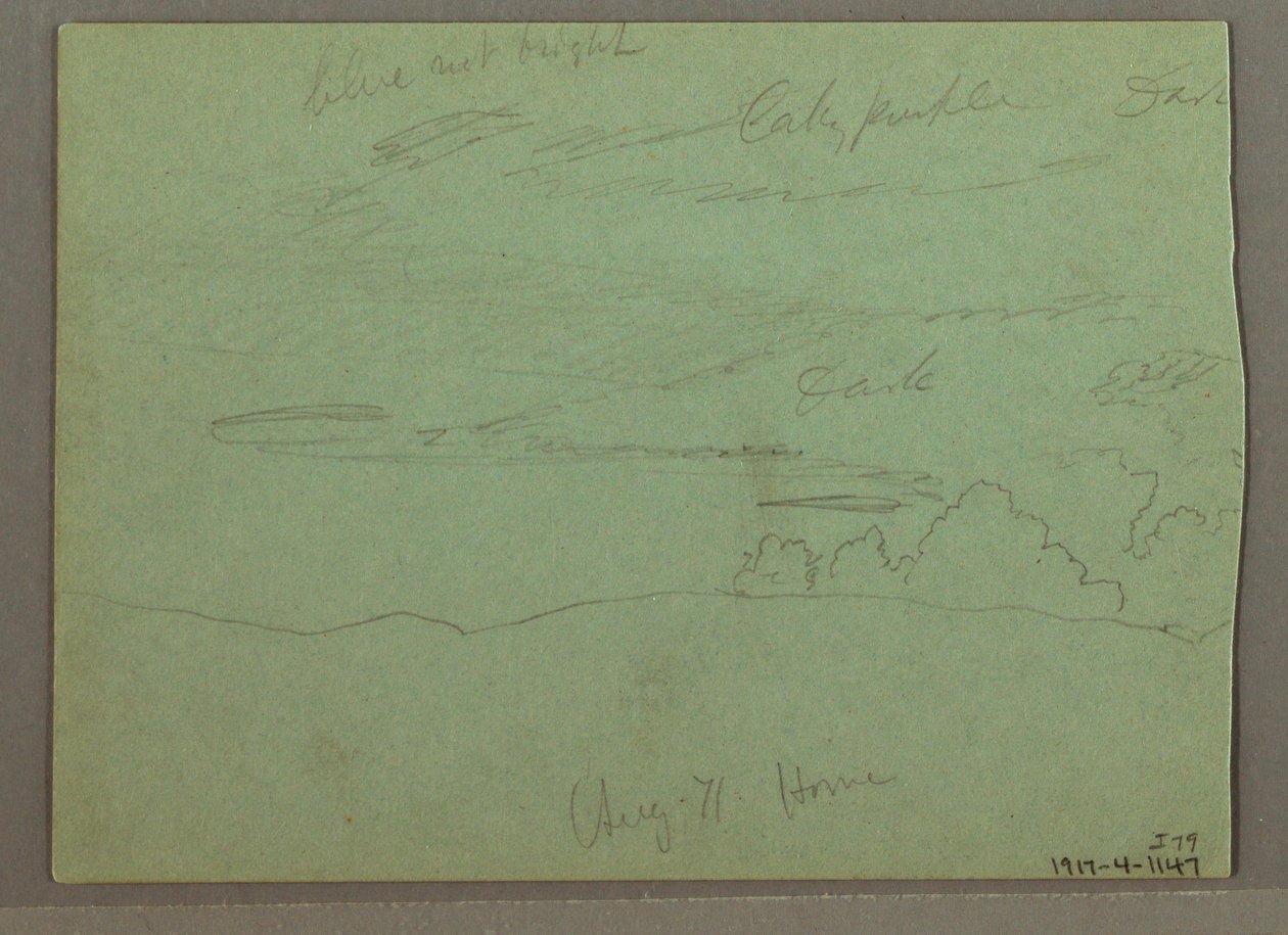 Tekening, bewolkte lucht boven heuvelrug, augustus 1871 door Frederic Edwin Church