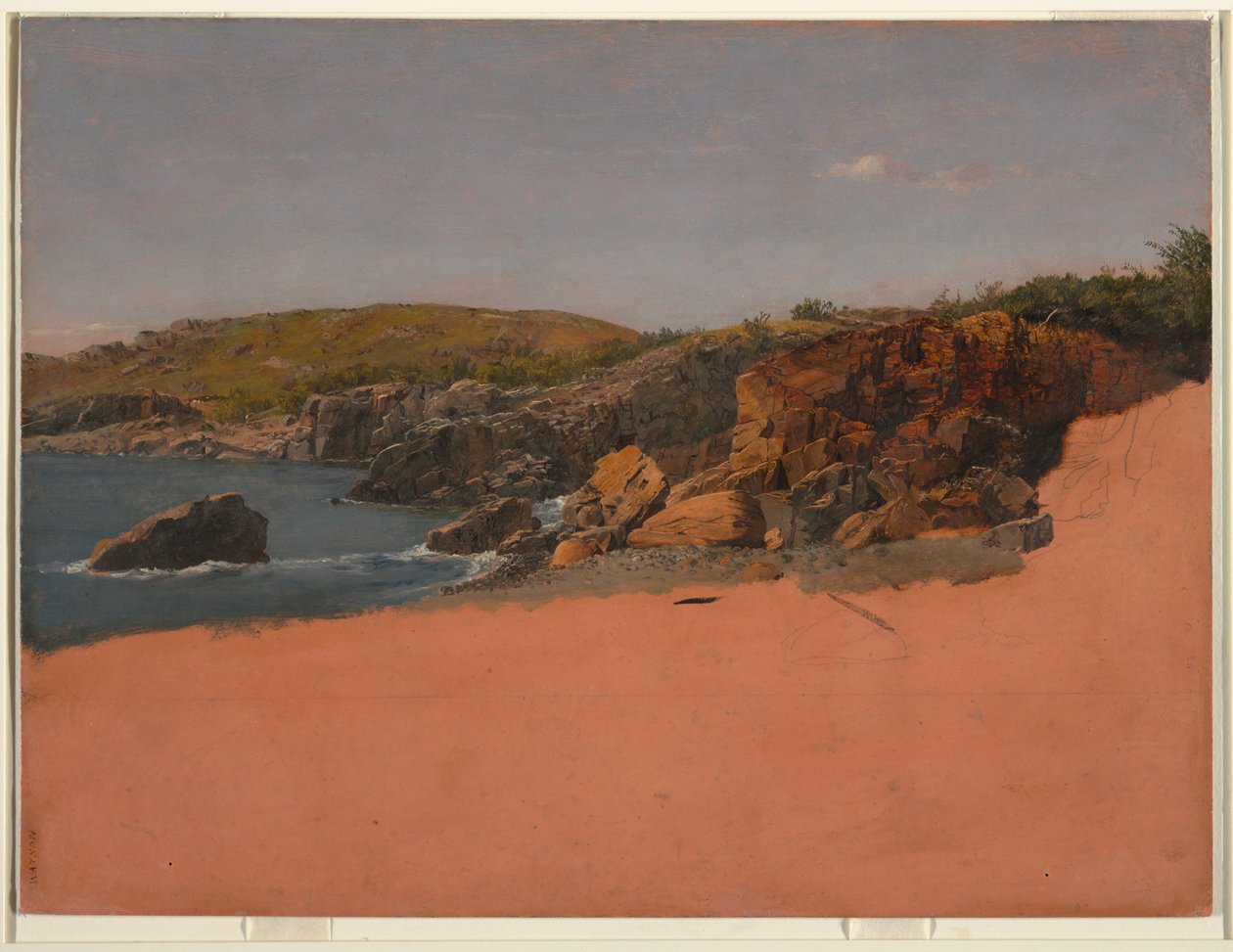 Tekening, Kust bij Mount Desert Island (Zandstrand), ca. 1850 door Frederic Edwin Church