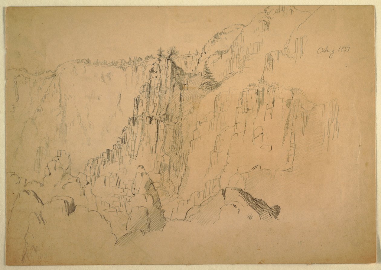 Tekening, Kust met steile rotsen, augustus 1885 door Frederic Edwin Church