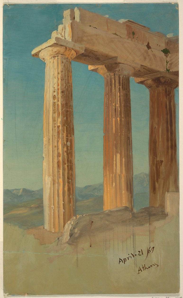 Tekening, Zuilen van het Parthenon, Athene, 21 april 1869 door Frederic Edwin Church