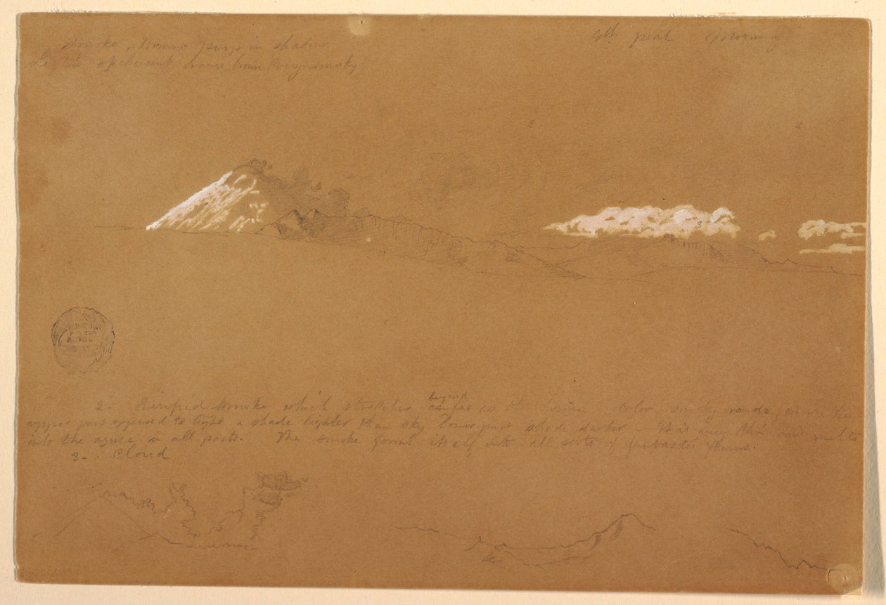 Tekening, Cotapaxi, ochtend, vanaf de Tempel van de Zon, Quito, Ecuador, 24 juni 1857 door Frederic Edwin Church