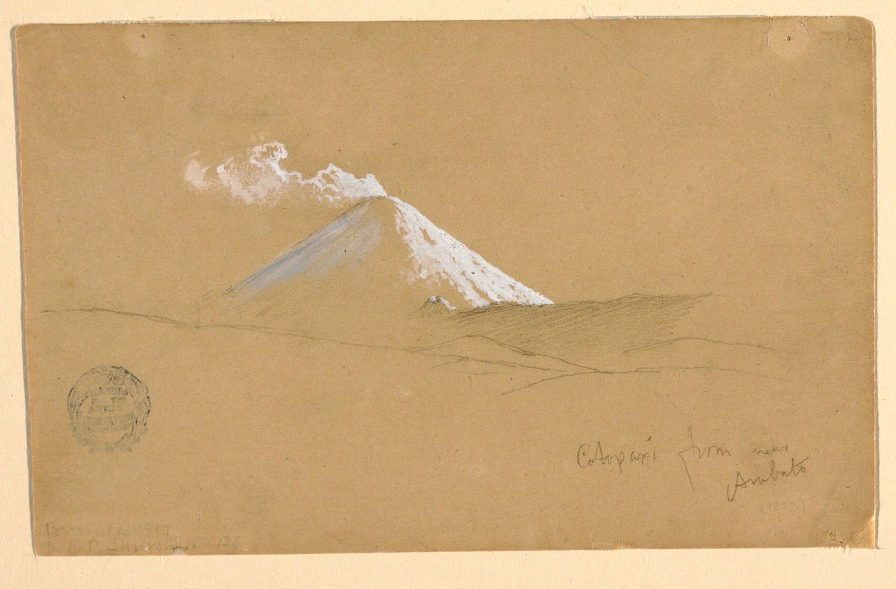 Tekening, Cotopaxi van nabij Ambato, Ecuador, 1853 door Frederic Edwin Church
