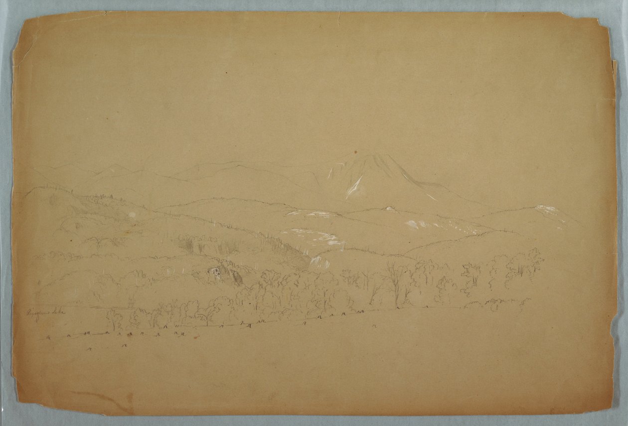 Tekening, Ver uitzicht op de Katahdin getoond vanuit het westen, ca. 1856 door Frederic Edwin Church