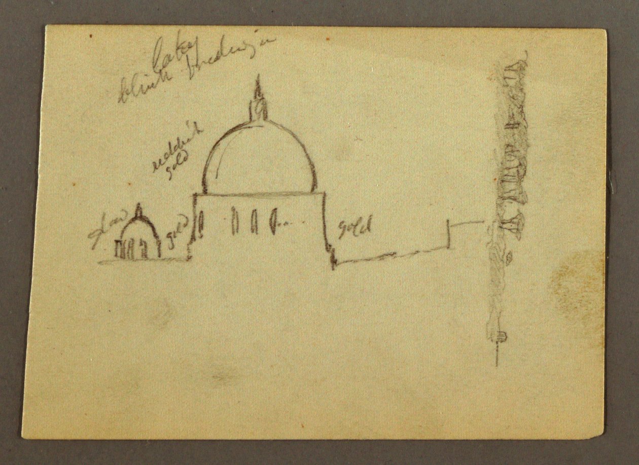 Tekening, Koepels van de Sint-Pietersbasiliek (Gezien vanuit het noorden), Rome, Italië, januari 1869 door Frederic Edwin Church