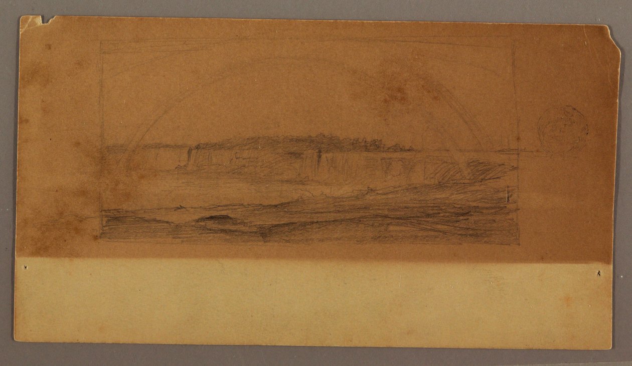 Tekening, Dubbele regenboog over de watervallen, Niagara River, mogelijk 1858 door Frederic Edwin Church
