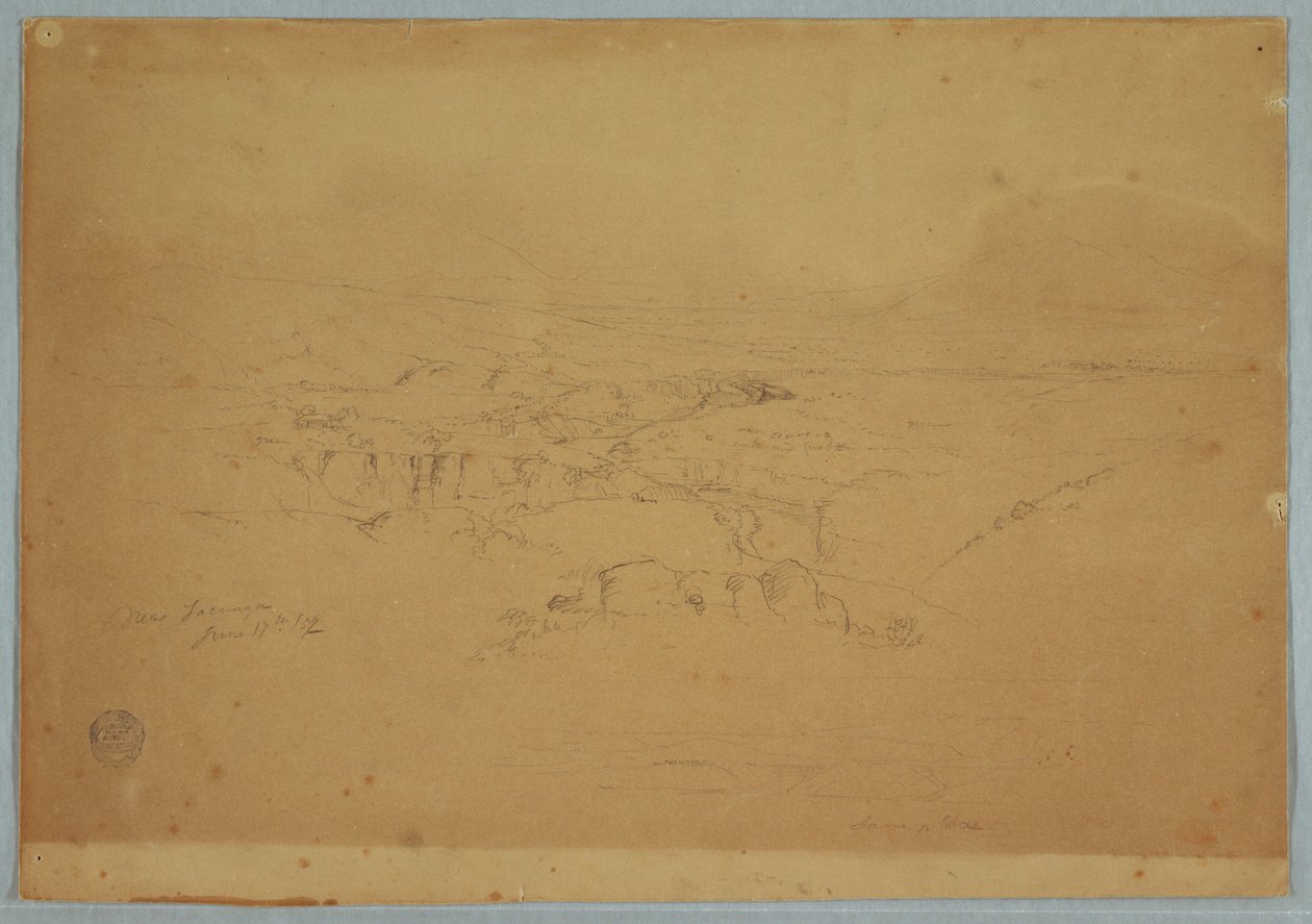 Tekenen, Tekenen.  Schetsen.  Landschap, "Bij Tacunga", Ecuador, 17 juni 1857 door Frederic Edwin Church