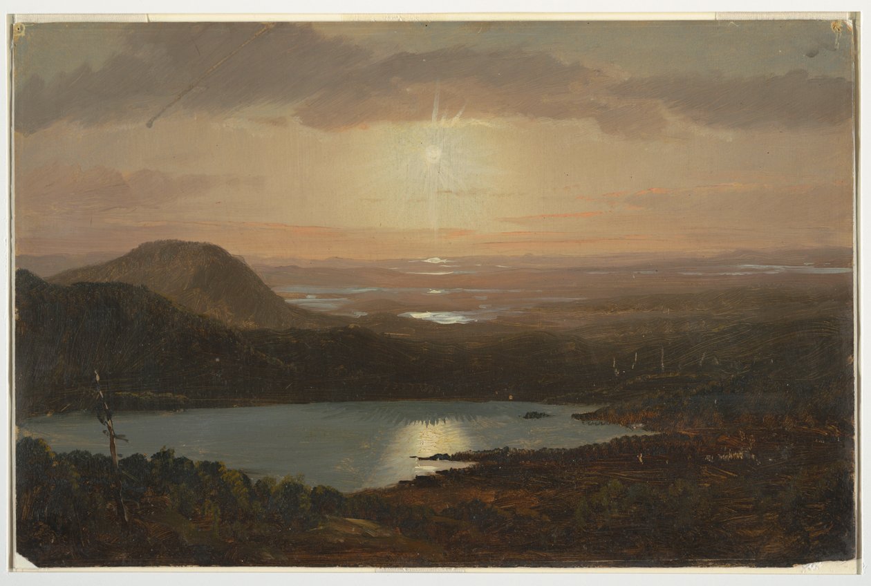 Tekening, Eagle Lake gezien vanaf Cadillac Mountain, Mount Desert Island, Maine, 1850-60 door Frederic Edwin Church