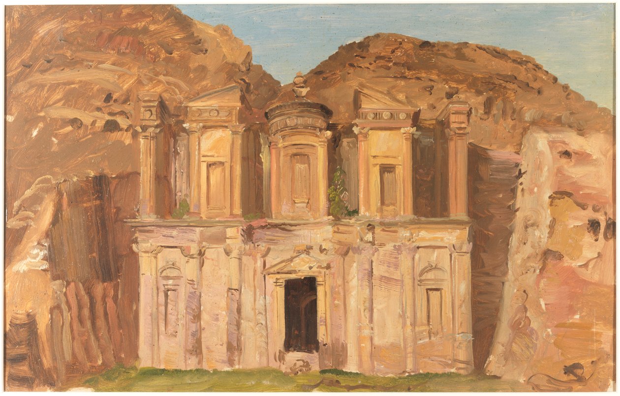 Tekening, Ed Deir Rock Tempel, Petra, eind februari 1868 door Frederic Edwin Church