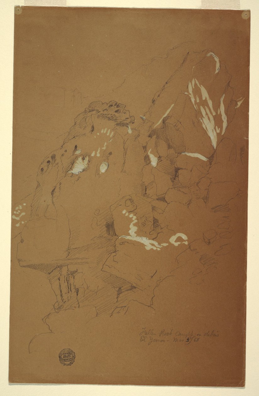 Tekening, Gevallen rots gevangen op puin, El Yemen, 2 maart 1868 door Frederic Edwin Church
