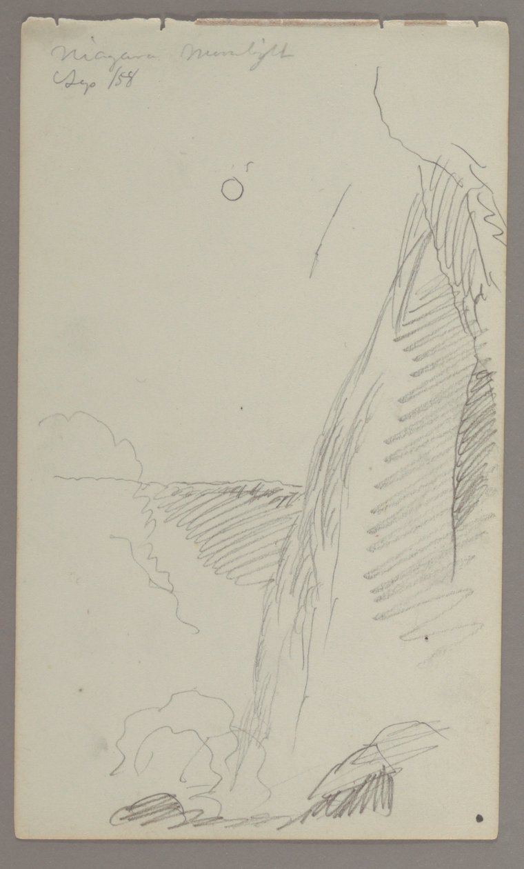 Tekening, Watervallen in maanlicht, 1858 door Frederic Edwin Church