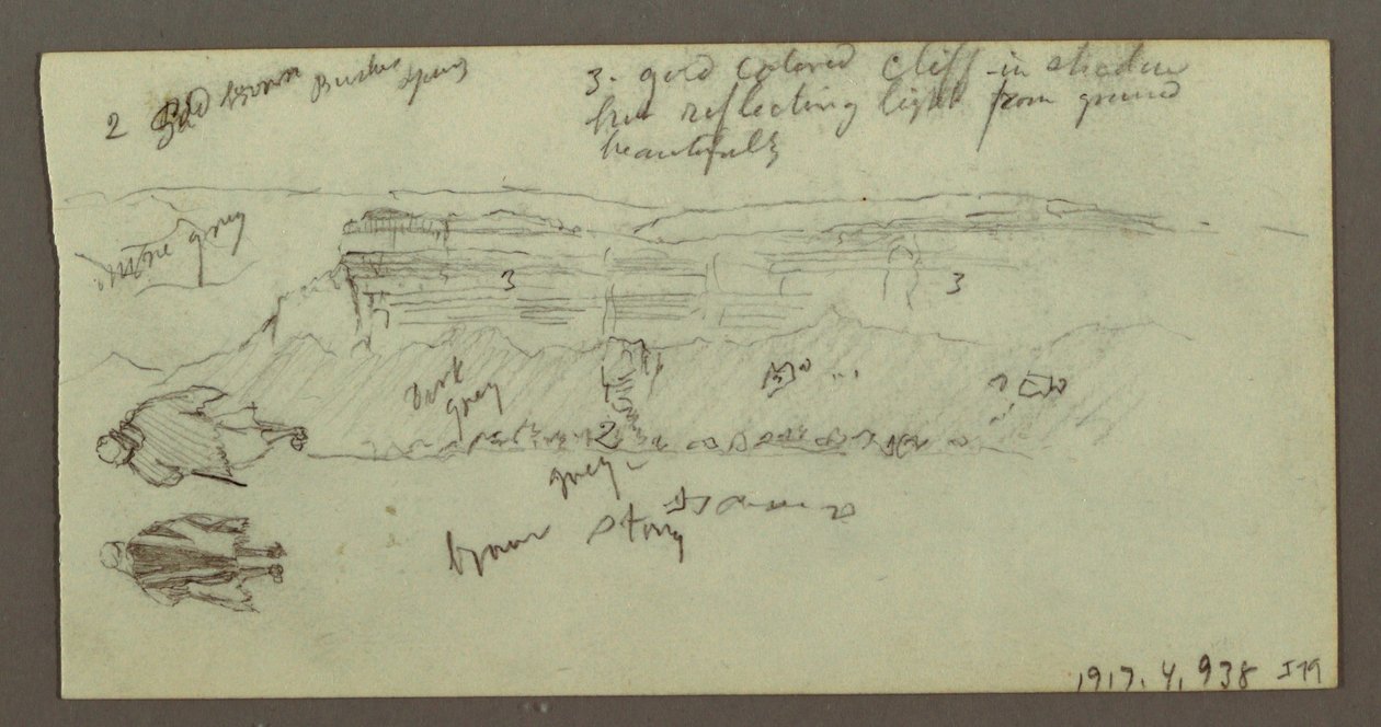 Tekening, Figuur rijdend op kameel, Figuur alking, Hilside, en Hilltop, mogelijk 1868 door Frederic Edwin Church
