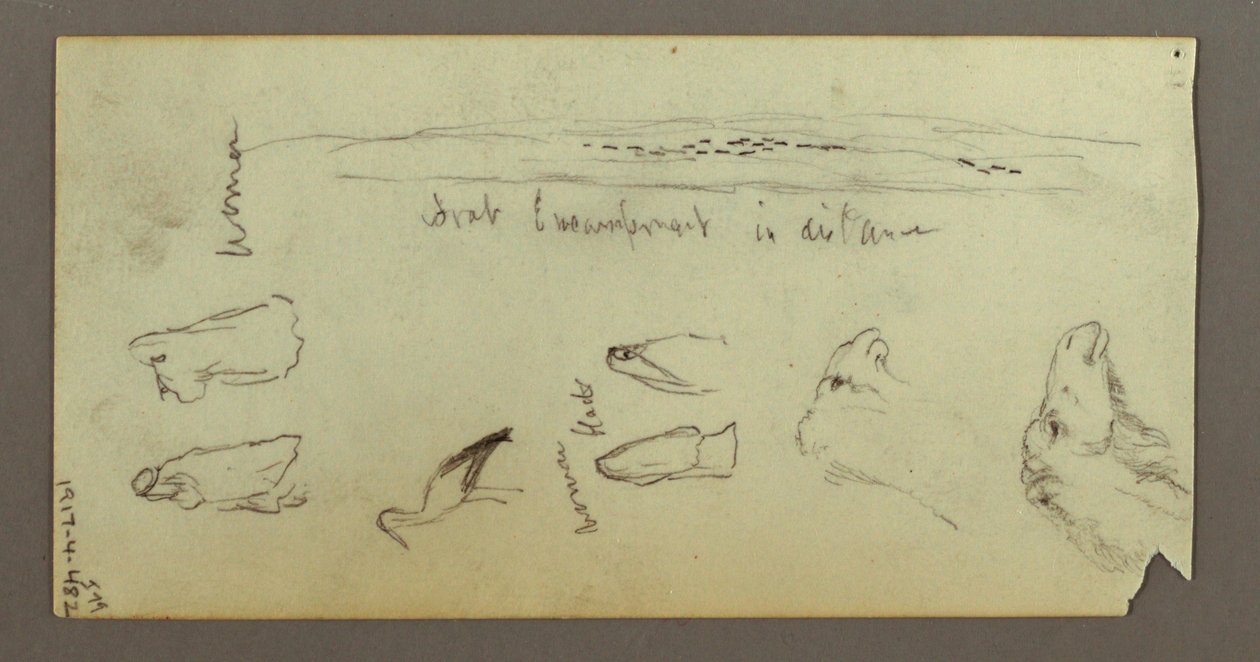 Tekening, Figuur berijdt een kameel, draagt een speer, twee figuurstudies, mogelijk 1868 door Frederic Edwin Church