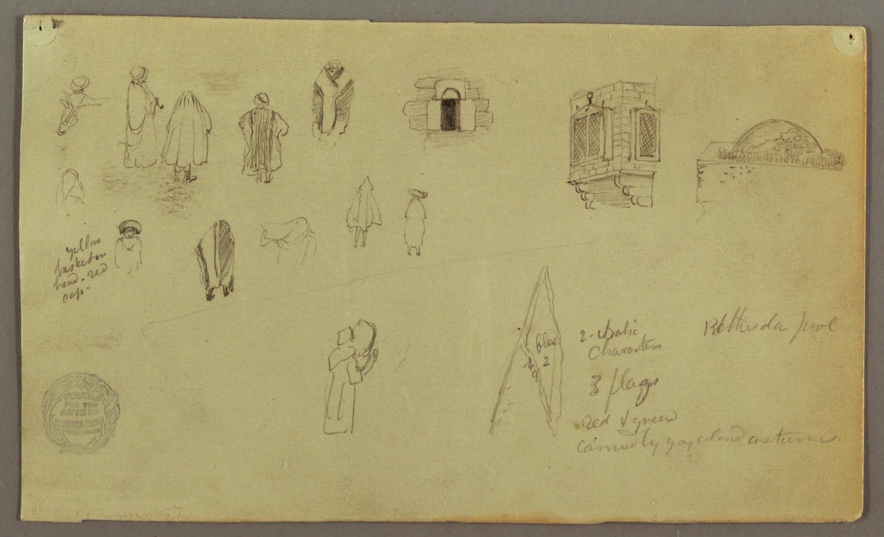 Tekening, Figuurstudies, Ramen Vlag, mogelijk 1868 door Frederic Edwin Church
