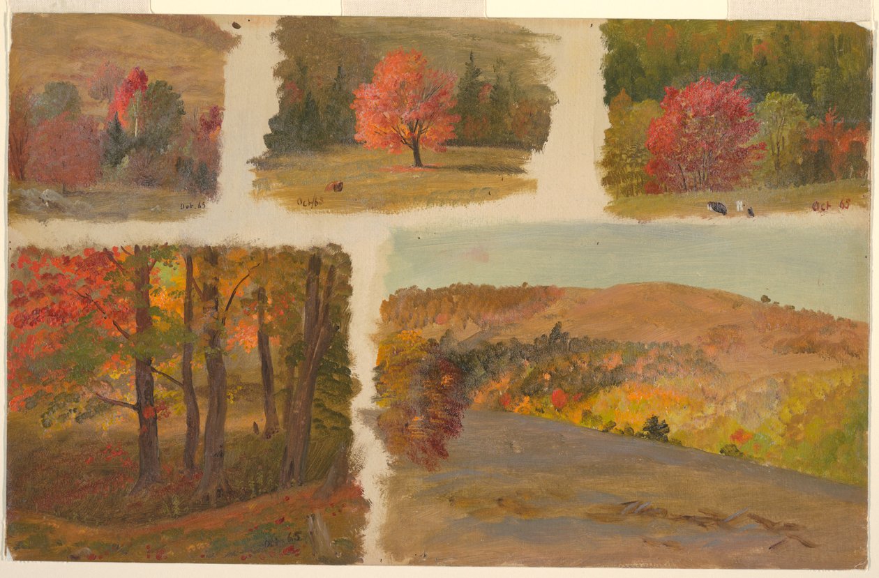 Tekening, Vijf studies van een herfstlandschap, mogelijk Vermont, oktober 1865 door Frederic Edwin Church