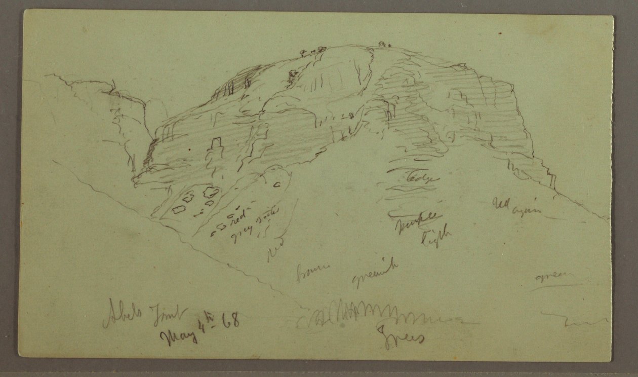 Tekening, Flat Rocky hill, 4 mei 1868 door Frederic Edwin Church