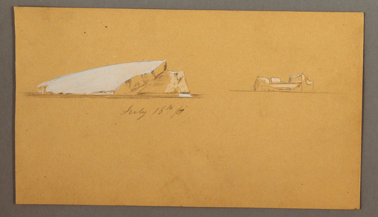 Tekening, Drijvende ijsbergen, 16 juli 1859 door Frederic Edwin Church