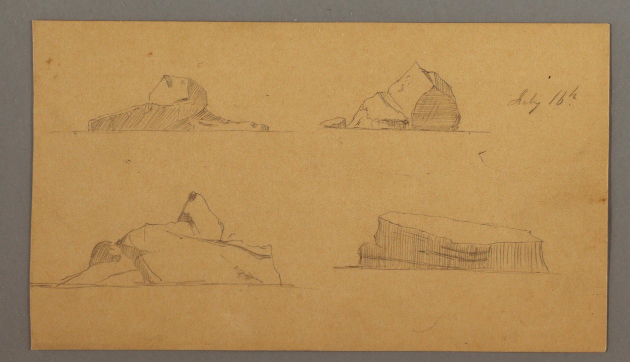 Tekening, Drijvende ijsbergen, 16 juli 1859 door Frederic Edwin Church