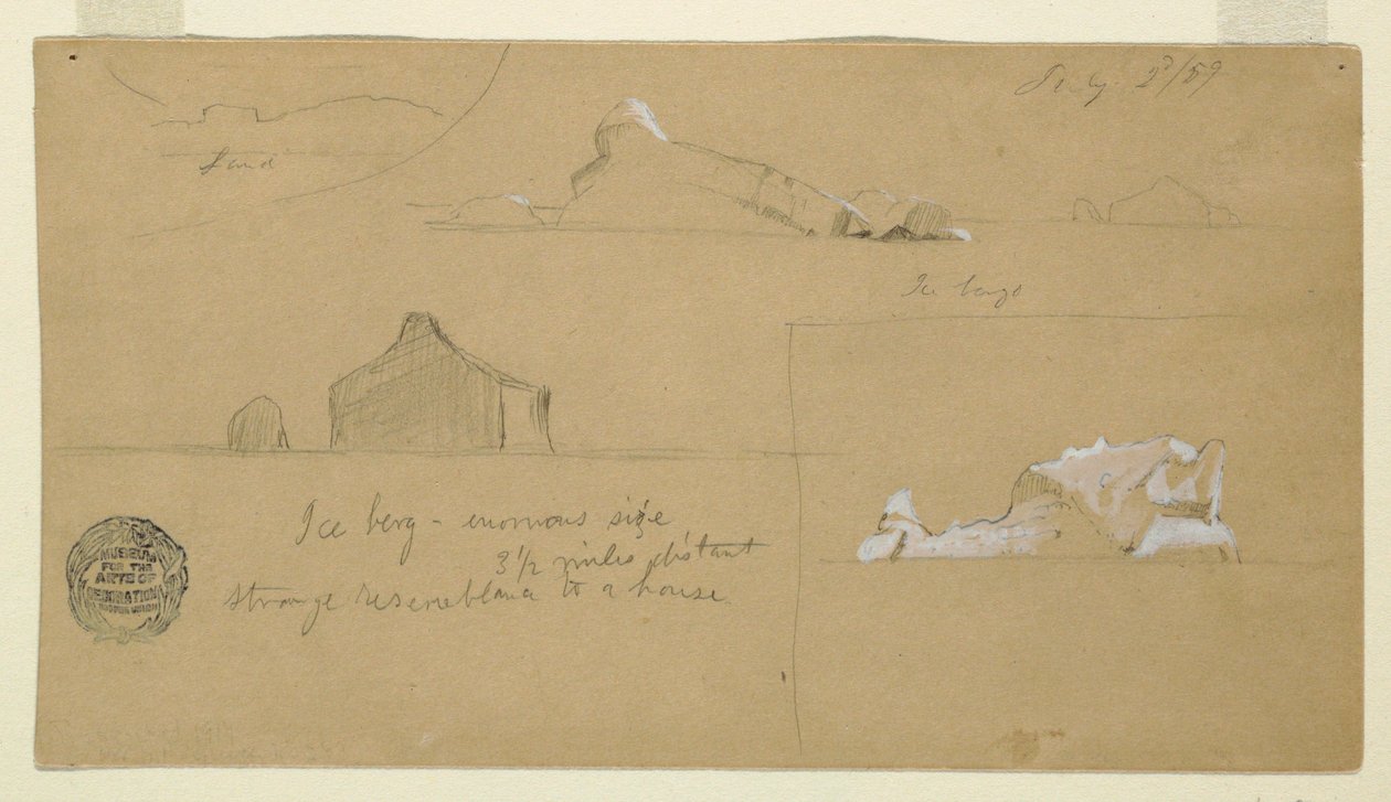 Tekening, drijvende ijsbergen, 2 juli 1859 door Frederic Edwin Church