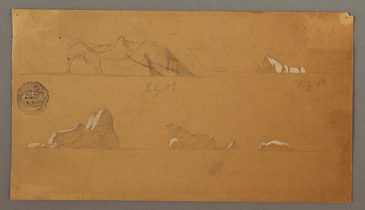Tekening, Drijvende ijsbergen, 5 en 6 juli 1859 door Frederic Edwin Church