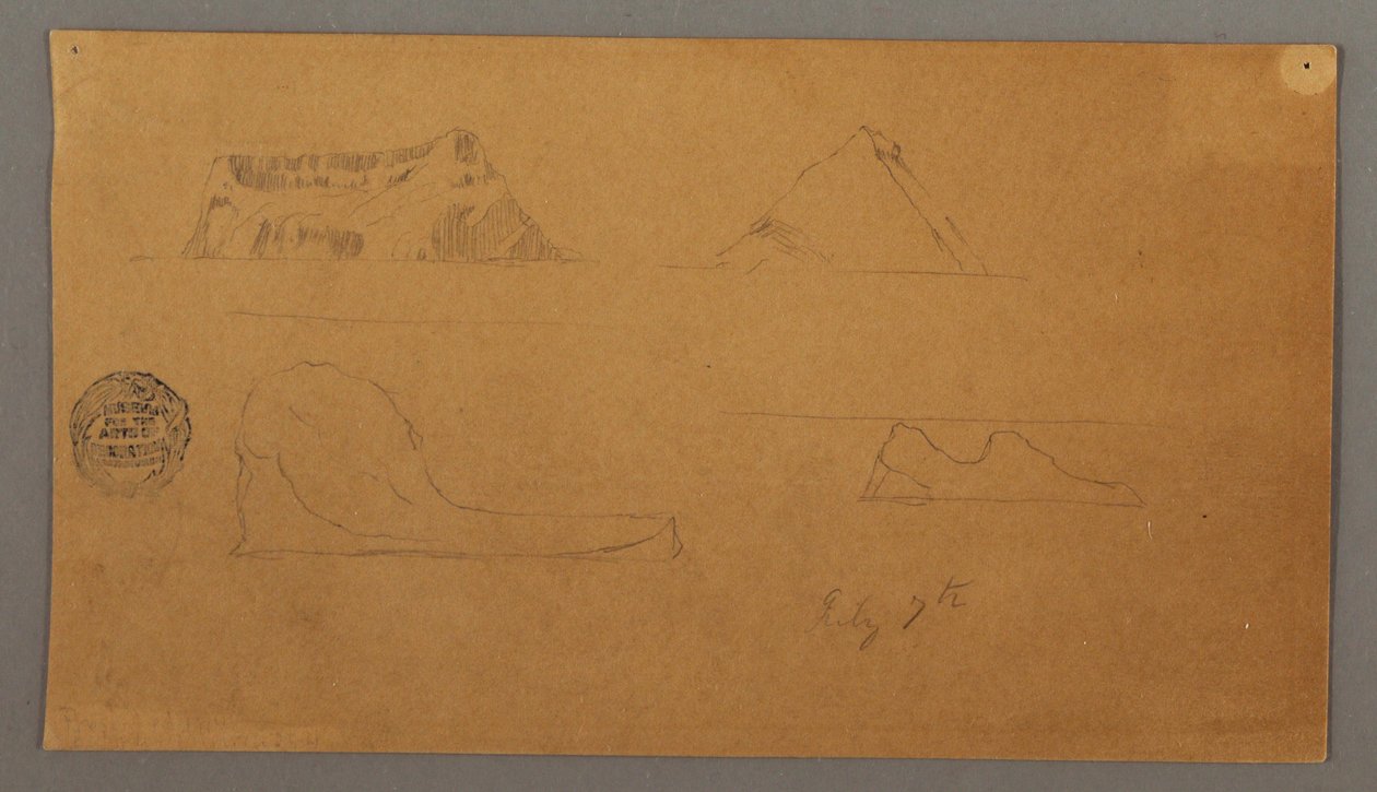 Tekening, Drijvende ijsbergen, 7 juli 1859 door Frederic Edwin Church
