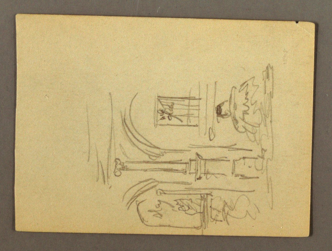 Tekening, Fragment van een zuilengang, fontein, mogelijk 1868-69 door Frederic Edwin Church